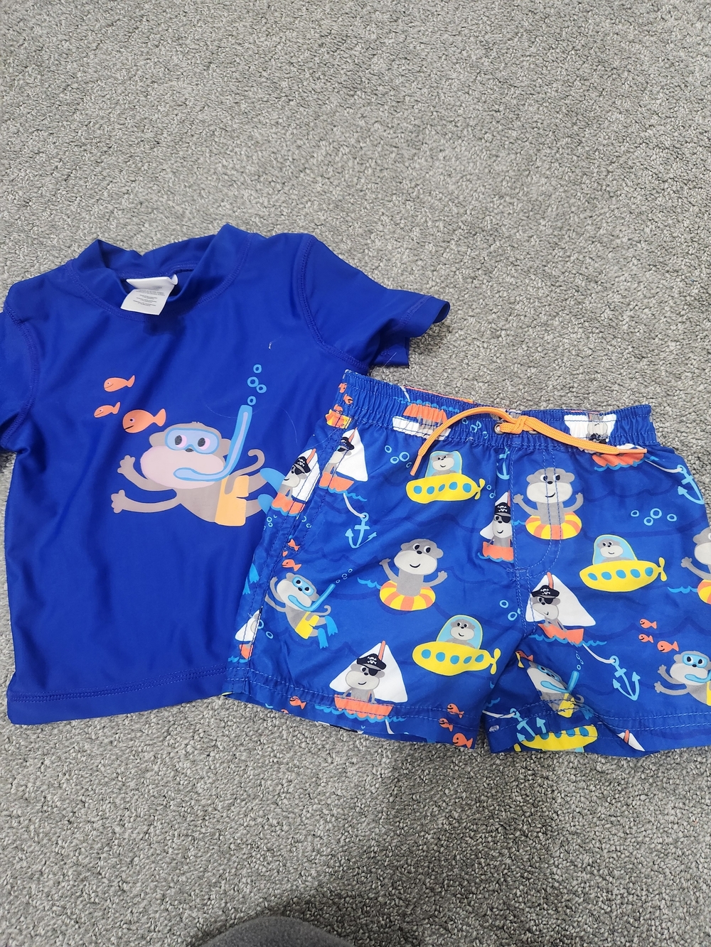 Kids Blue Swim Set with Submarine & Snorkel Print 18mth